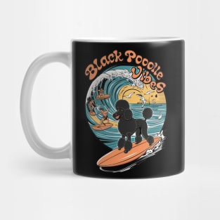 Aquatic Black Poodle: Surfing the Big Wave Mug